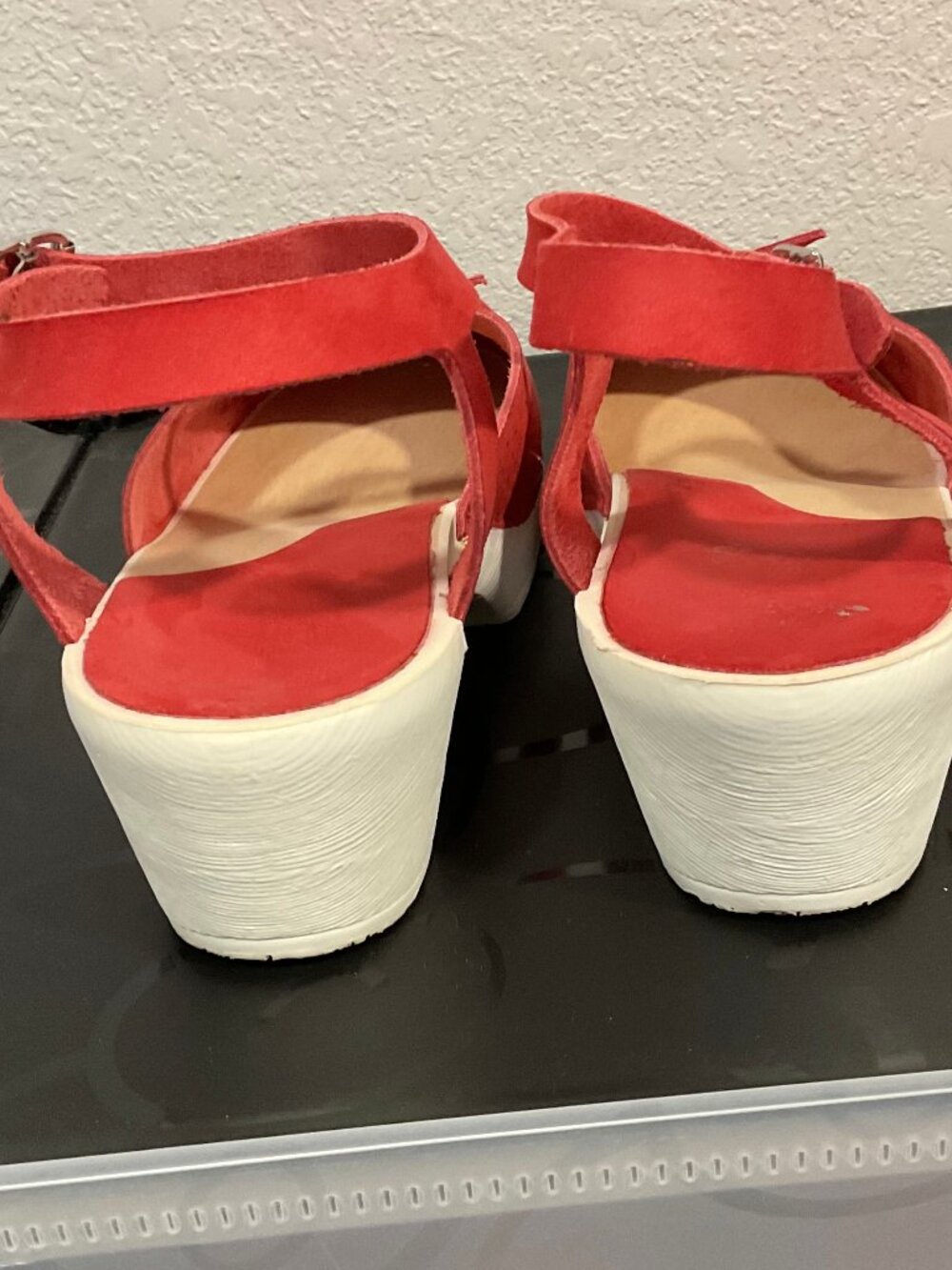 Red Suede Ankle-Strap Platform Sandals - Picture 5 of 16
